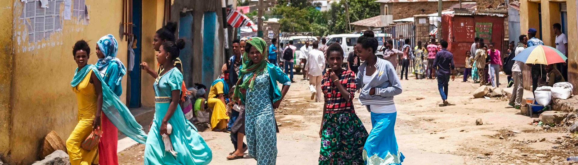 group of women walking in street in Aksum, Ethiopia