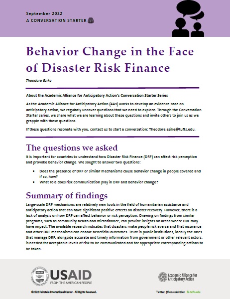 Behavior Change in the Face of Disaster Risk Finance