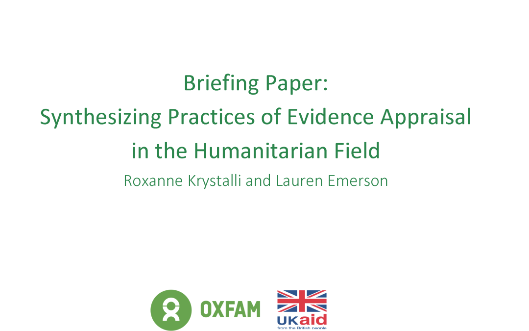Briefing Paper: Synthesizing evidence appraisal practices in the humanitarian field