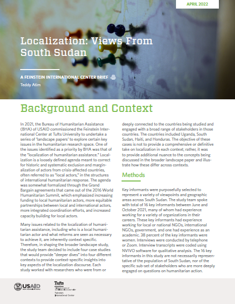 Localization of Humanitarian Action: Four Country Case Studies