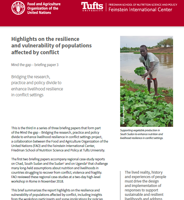 Briefing Paper: Highlights on the resilience and vulnerability of populations affected by conflict