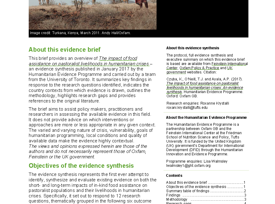 Evidence Brief: The Impact of In-Kind Food Assistance on Pastoralist Livelihoods in Humanitarian Crises