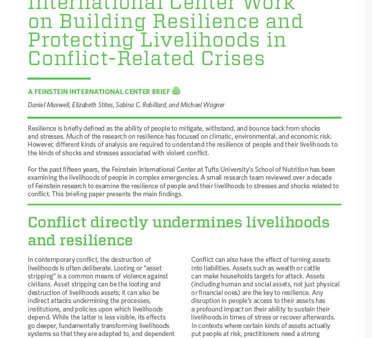 Briefing Paper: Conflict and Resilience: A Synthesis of Feinstein International Center Work on Building Resilience and Protecting Livelihoods in Conflict-Related Crises