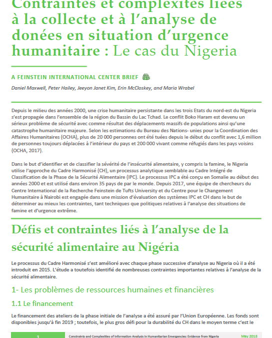 Document d’information : Contraintes et complexités liées à la collecte et à l’analyse de donées en situation d’urgence humanitaire : Le cas du Nigeria