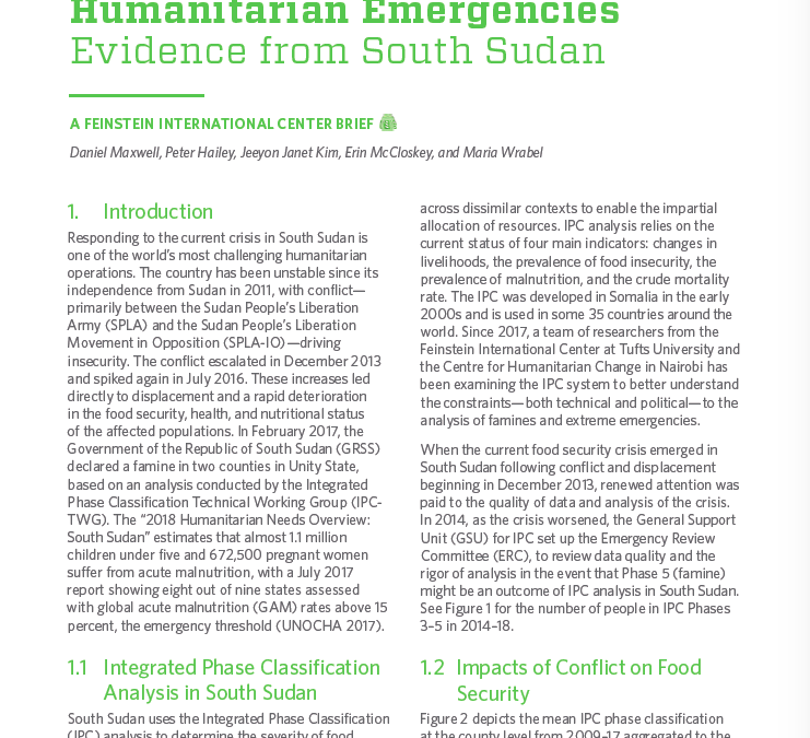 Briefing Paper: Constraints and Complexities of Information Analysis in Humanitarian Emergencies: Evidence from South Sudan