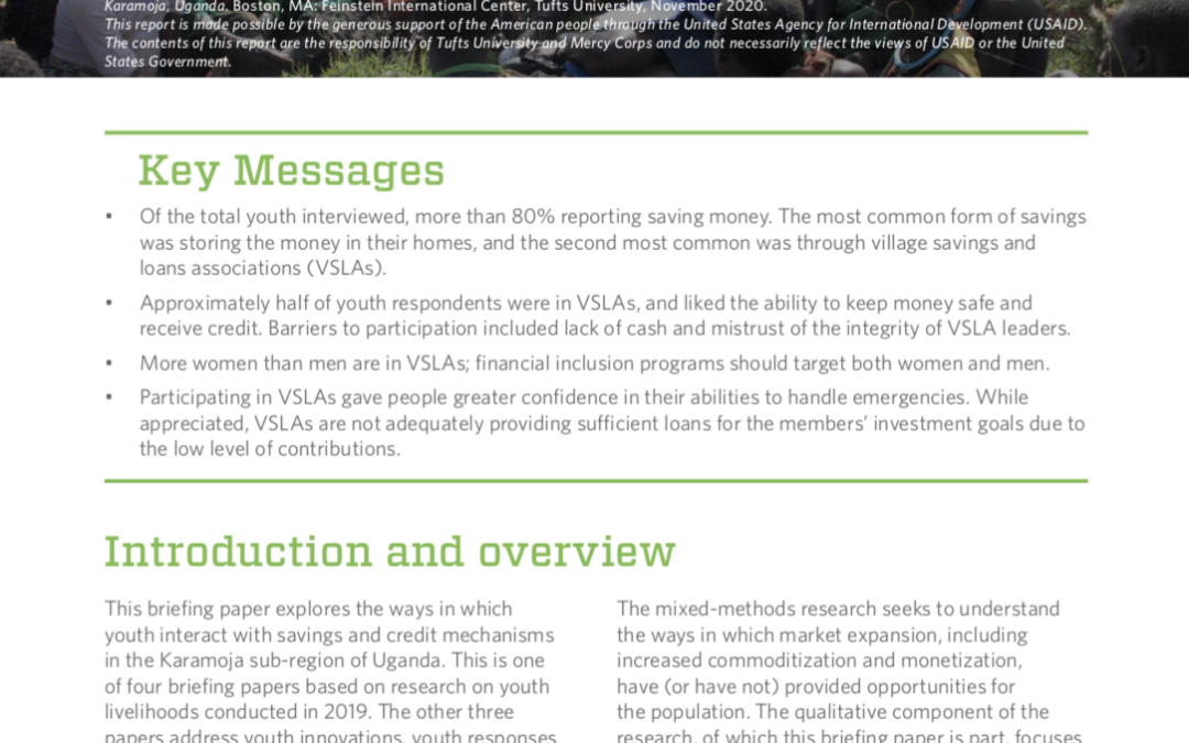 Youth experiences with and access to savings and credit in Karamoja, Uganda