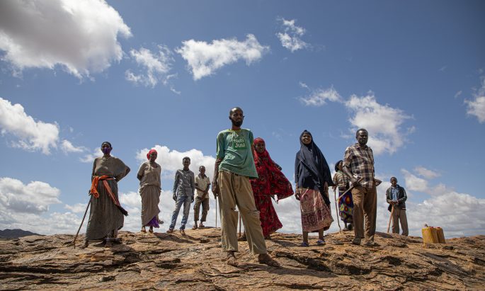 People standing among rocks in northern Kenya
