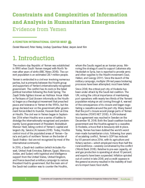 Briefing Paper: Constraints and Complexities of Information and Analysis in Humanitarian Emergencies: Evidence from Yemen